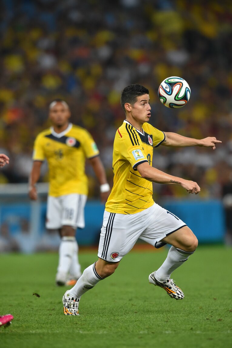 2014年ブラジルW杯のハメス・ロドリゲス。ウルグアイ戦でスーパーゴールを叩き込んだ　©JMPA