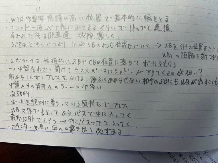 ノートには、映像を見ながら書いたメモがびっしりを埋められていた