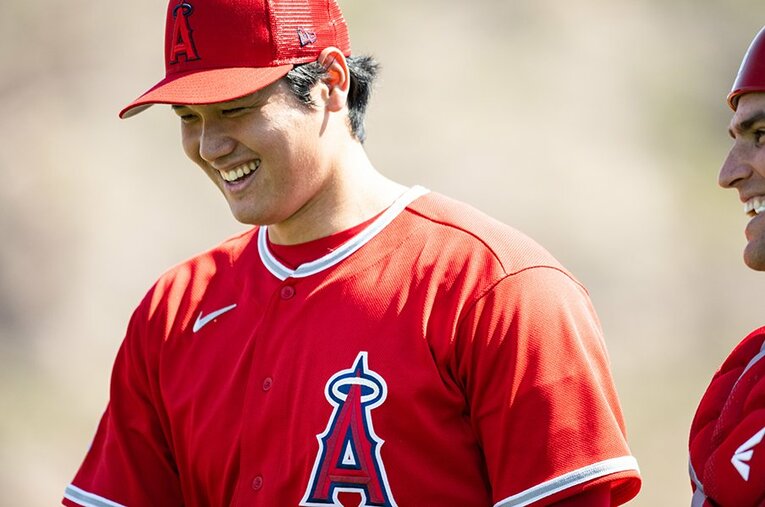 スプリングキャンプでの大谷翔平。2022年も投打ともに日本・アメリカを大いに沸かせる活躍を見せるか ／ photograph by Nanae Suzuki