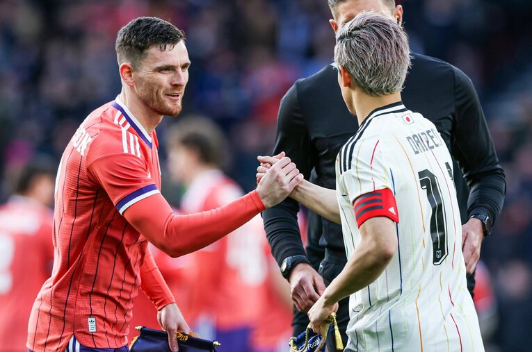 リバプールでおなじみのロバートソンもスコットランド代表監督も日本代表に敬意を称した ／ photograph by Craig Williamson-SNS Group/Getty Images