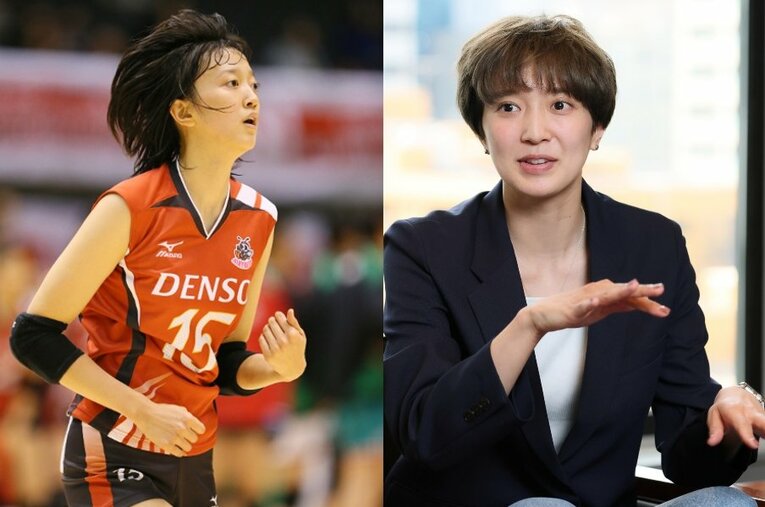 18歳の時にバセドウ病を患った元バレーボール女子日本代表・鍋谷友理枝。周囲のサポートのおかげで、13年間もの現役生活を走り抜くことができた ／ photograph by L）Yohei Osada/AFLO SPORT　R）Shigeki Yamamoto