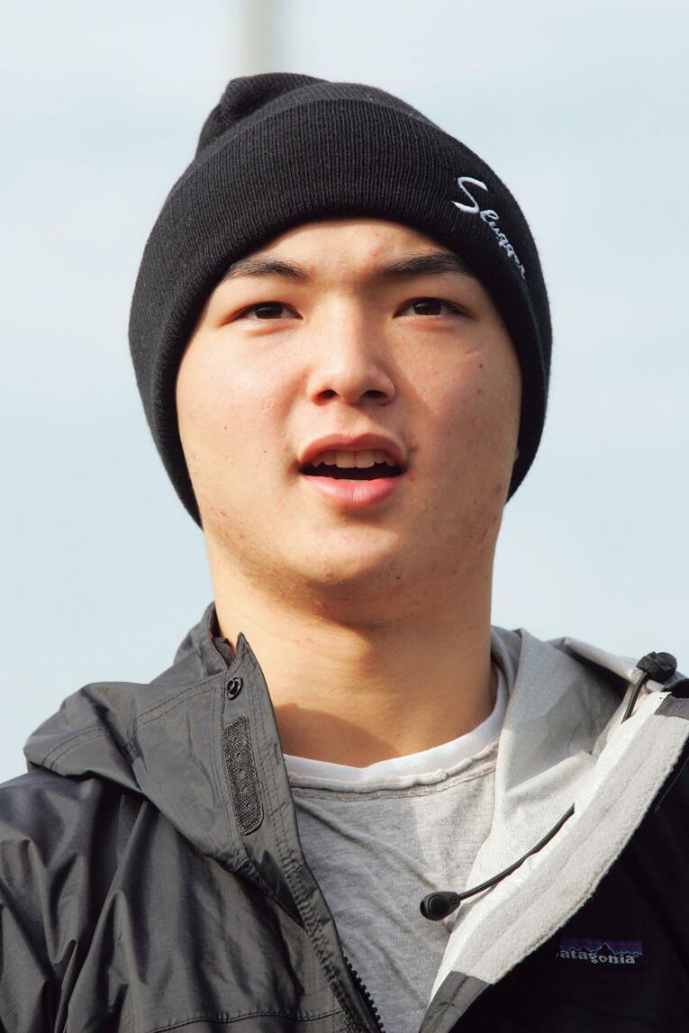 初練習後に報道陣の質問に答える　©JIJI PRESS