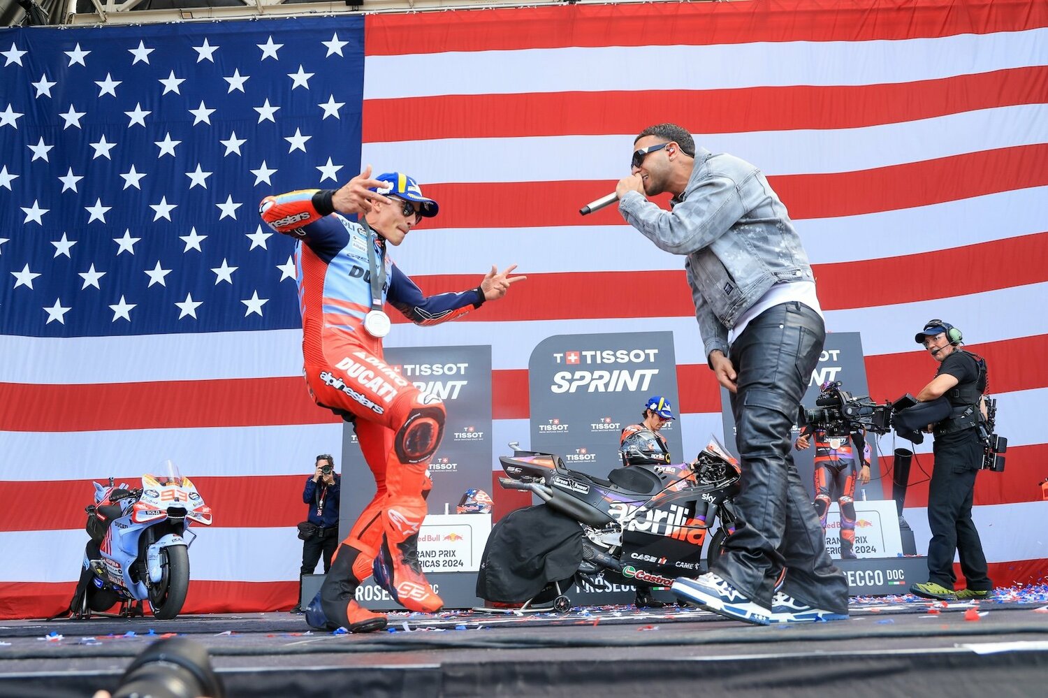 スプリントの2位に気を良くしたのか、久々に明るいパフォーマンスを披露したマルケス ©Satoshi Endo