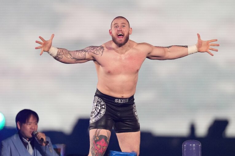 1月5日、ケニー・オメガとの死闘で東京ドームの観客の心をつかんだゲイブ・キッド（27歳）。2月には辻陽太のIWGP GLOBAL王座に挑戦する ／ photograph by Essei Hara