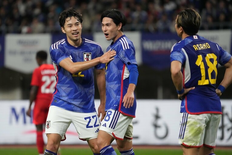 23年10月のカナダ戦での中山、南野、浅野　©Etsuo Hara/Getty Images
