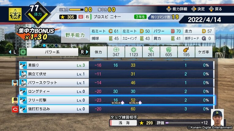 投球速・スタミナ・変化球ごとのキレやコントロール。野手ならパワーやミート、走力、捕球などを設定（S、A～Gで評価。Sが最高）