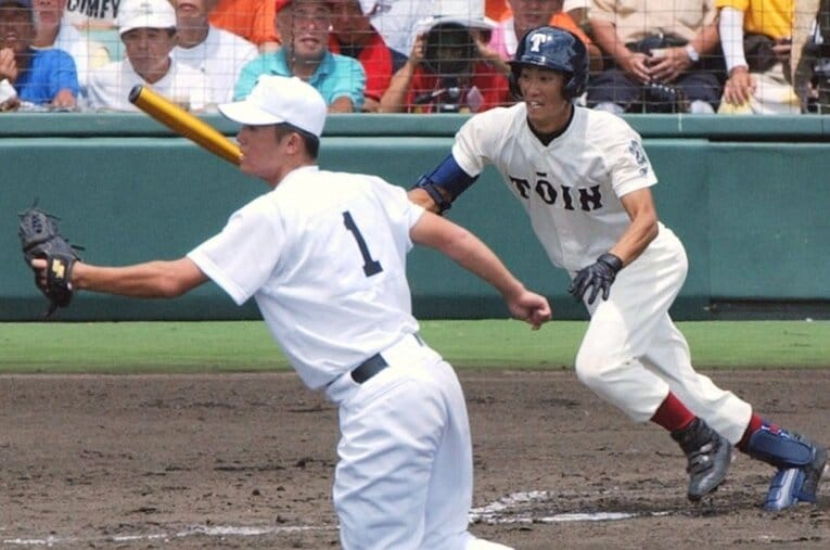 2002年夏甲子園に出場した大阪桐蔭時代の西岡剛。初戦の東邦戦に敗れたが、主将・4番として2安打を記録した ／ photograph by KYODO