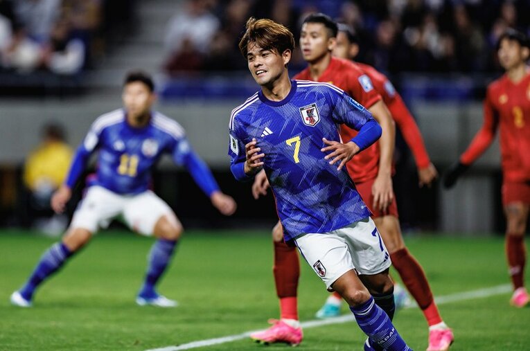 W杯アジア2次予選のミャンマー戦で日本代表デビューを果たした佐野海舟（22歳）。海外組が揃うボランチ争いに割って入れるか　©Kiichi Matsumoto