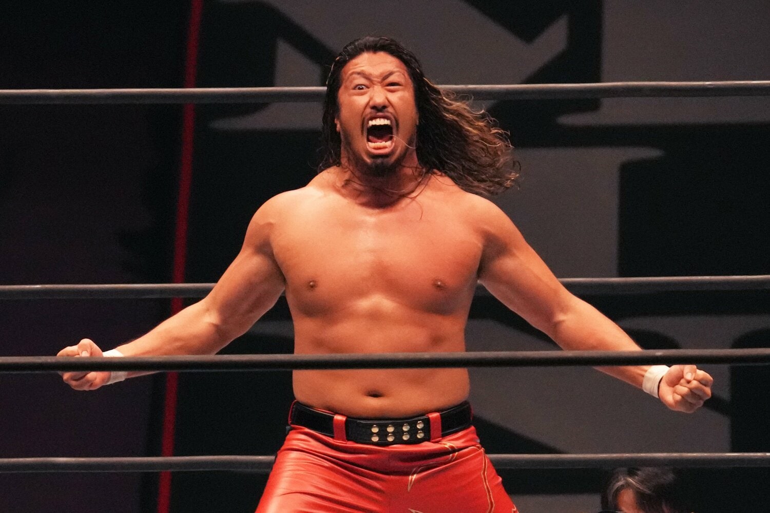 リング上で雄叫びをあげる辻陽太