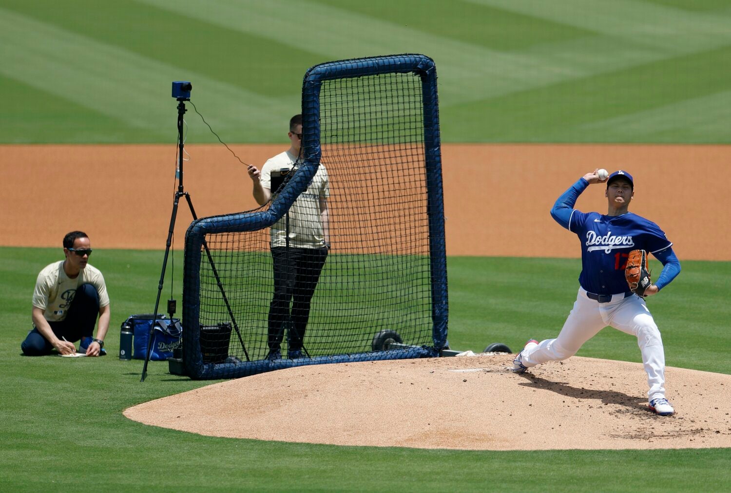 右肘手術後、2度目となるライブBPに登板した大谷翔平（現地5月31日）©︎Harry How/Getty Images