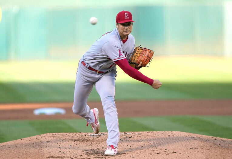 アスレチックス戦での大谷の投球　©Getty Images