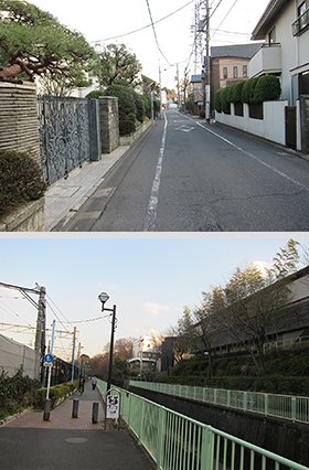 閑静な高級住宅街が続く久我山。神田川沿いの自歩道もなかなか良い。　