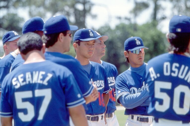 野茂とサングラスをかけた朴。同時期にアジア人選手として活躍し、日本でも注目を集めた　©Kazuaki Nishiyama