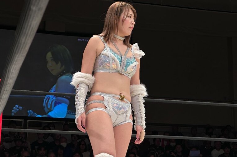 マリーゴールド看板タイトルの1つ、ユナイテッド・ナショナル（UN）王者の桜井麻衣 ／ photograph by Norihiro Hashimoto