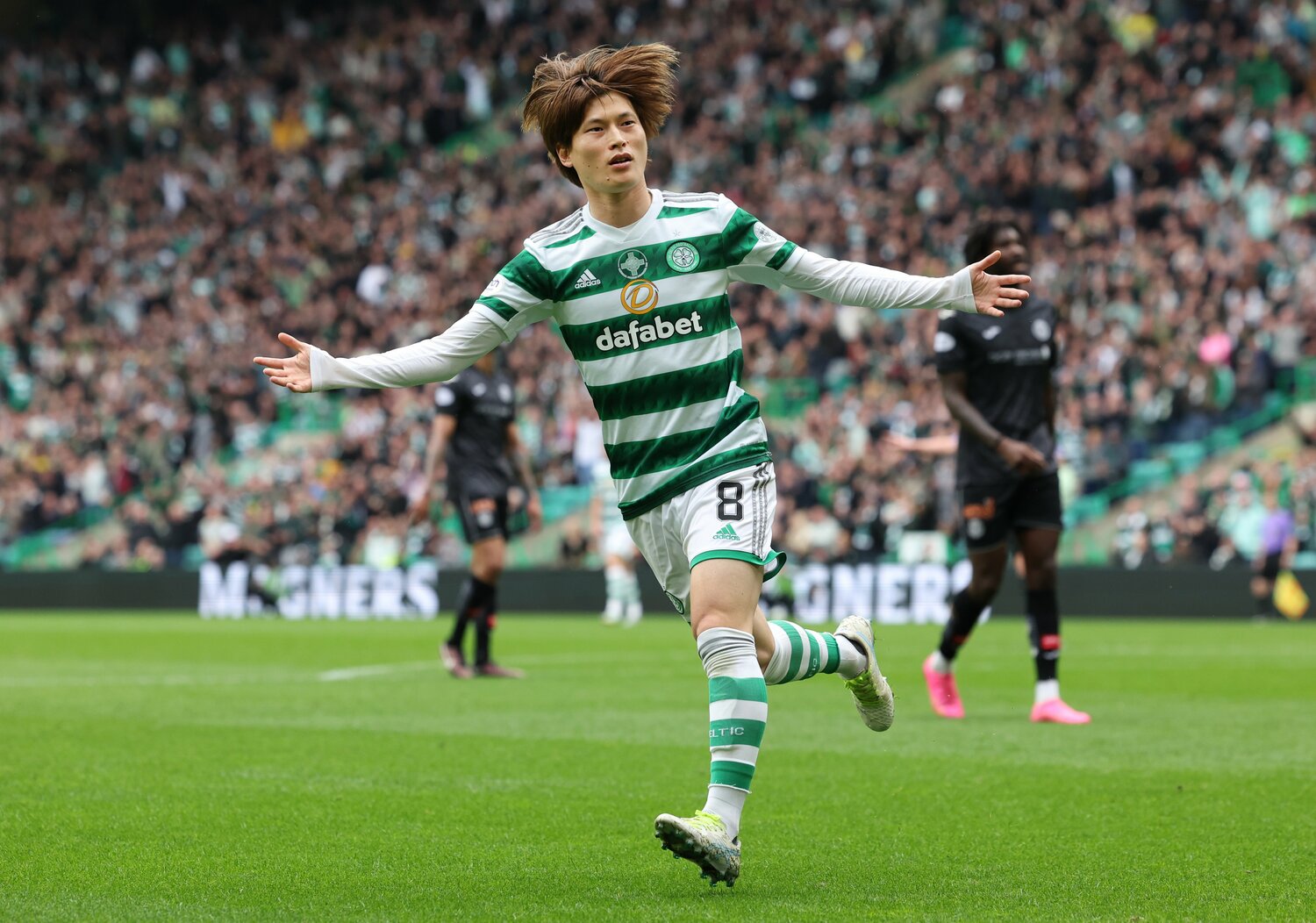セルティックを優勝に導いた古橋亨梧。5月20日のセント・ミレン戦で今季25ゴール目を決めた　©Getty Images