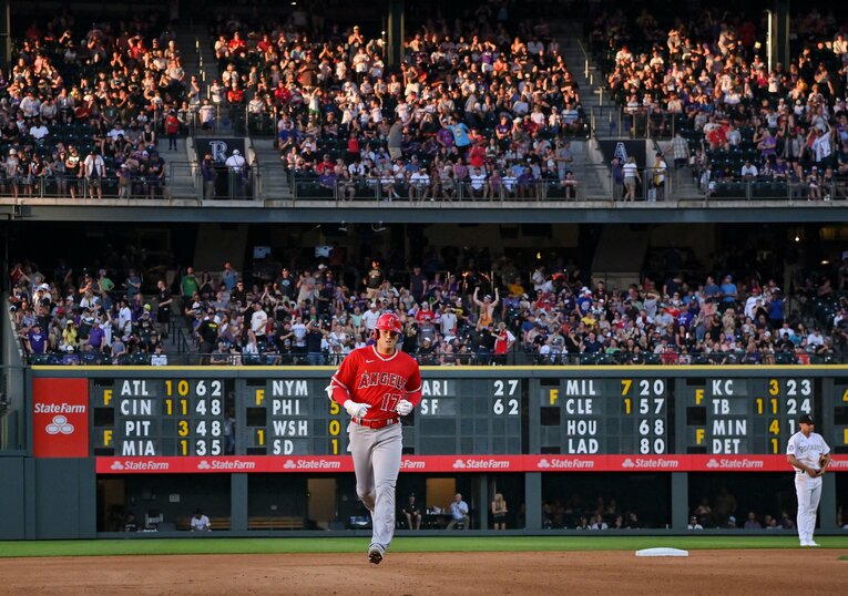 日米通算200本塁打を放った大谷　©JIJI PRESS