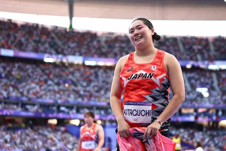 投擲を終えて笑顔の北口榛花　©Ryosuke Menju/JMPA