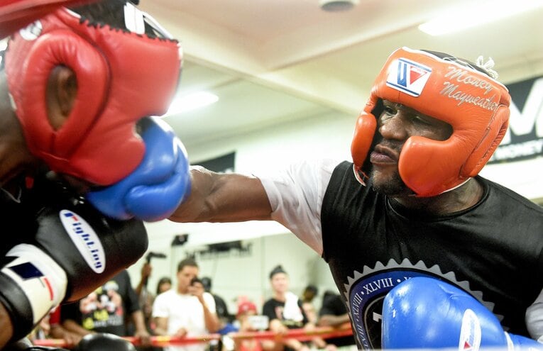 メイウェザーの貴重な公開スパーリング　©Naoki Fukuda