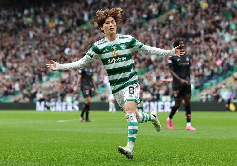 セルティックを優勝に導いた古橋亨梧。5月20日のセント・ミレン戦で今季25ゴール目を決めた　©Getty Images