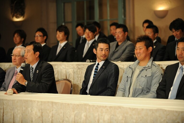 第2回WBCの優勝会見。松坂だけ私服姿…　©Naoya Sanuki