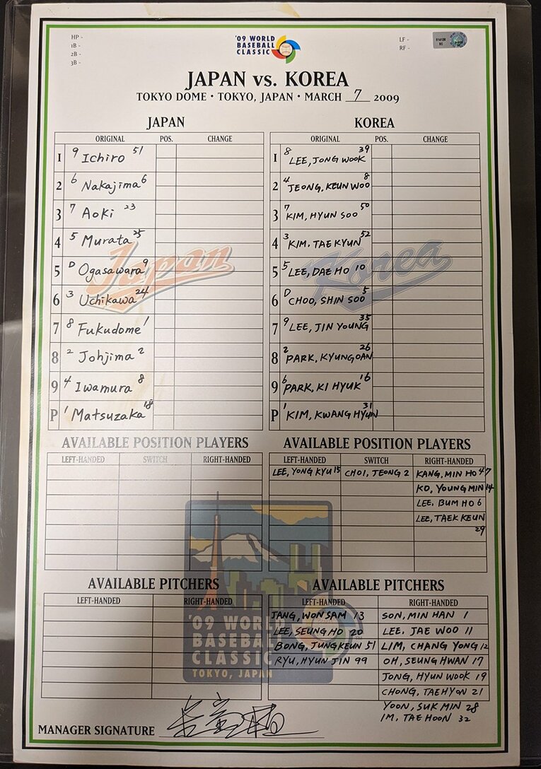 2009 WBC 日本×韓国戦ベンチに貼られていたラインナップカード©Aki