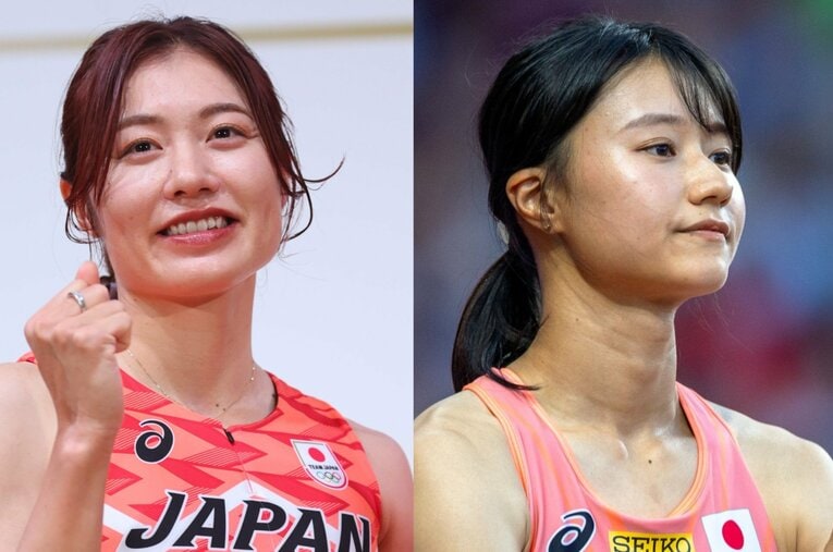 パリ五輪100ｍハードル代表の福部（左）と田中（右）。女子短距離種目での出場は2人だけだ　©︎AFLO/Getty Images