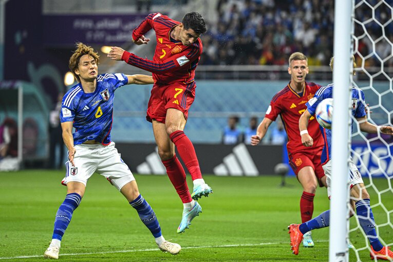 モラタは日本戦の先制ヘッドなど奮闘したのだが　©Takuya Sugiyama/JMPA