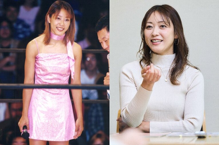 『キッスの世界』でも活動し、アイドルレスラーとして人気を博した納見佳容さん ／ photograph by L）本人提供、R）Yuki Suenaga