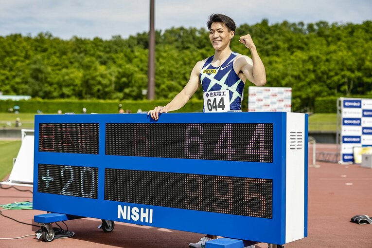 山縣が日本記録を更新した布勢スプリント。会場となるヤマタスポーツパーク陸上競技場は比較的記録が出やすい場所として知られている　©Kiichi Matsumoto 