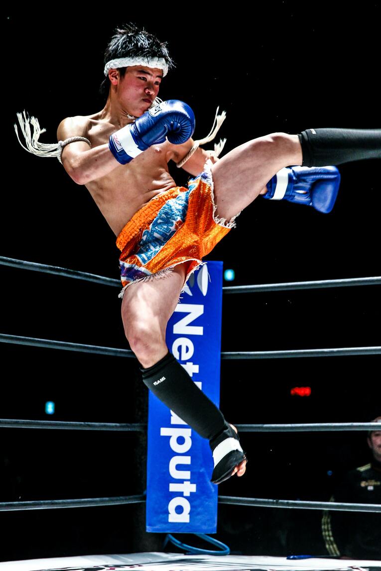プロデビュー前のエキシビションマッチに臨む那須川天心　©Susumu Nagao