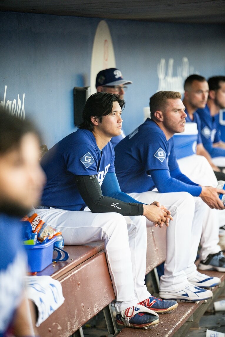 【Number現地撮影：大谷翔平の愛される日々】ドジャース再合流後の試合での大谷（写真は右に続きます）　©Nanae Suzuki