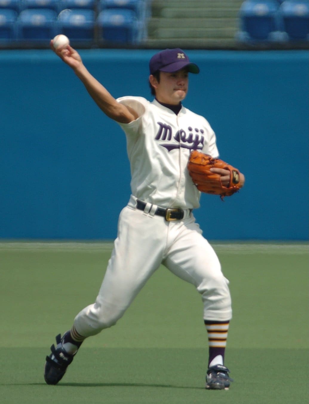 明治大時代の西谷さん。1年時と4年時にはベストナインも獲得 ©JIJI PRESS