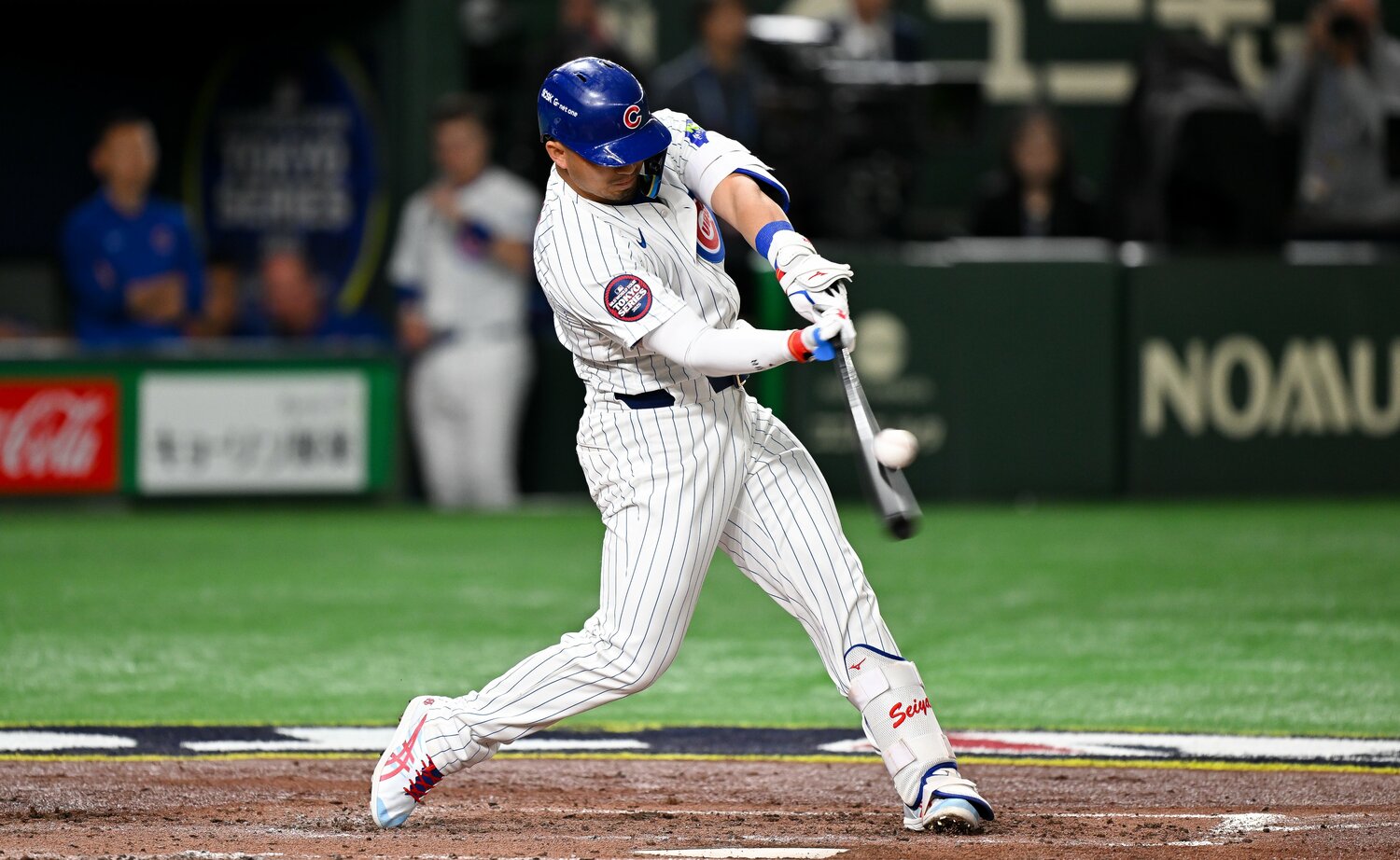 3月15日、阪神戦4回表。鈴木誠也の打球はホームランかと思われたが、センターフライに終わる　©Getty Images