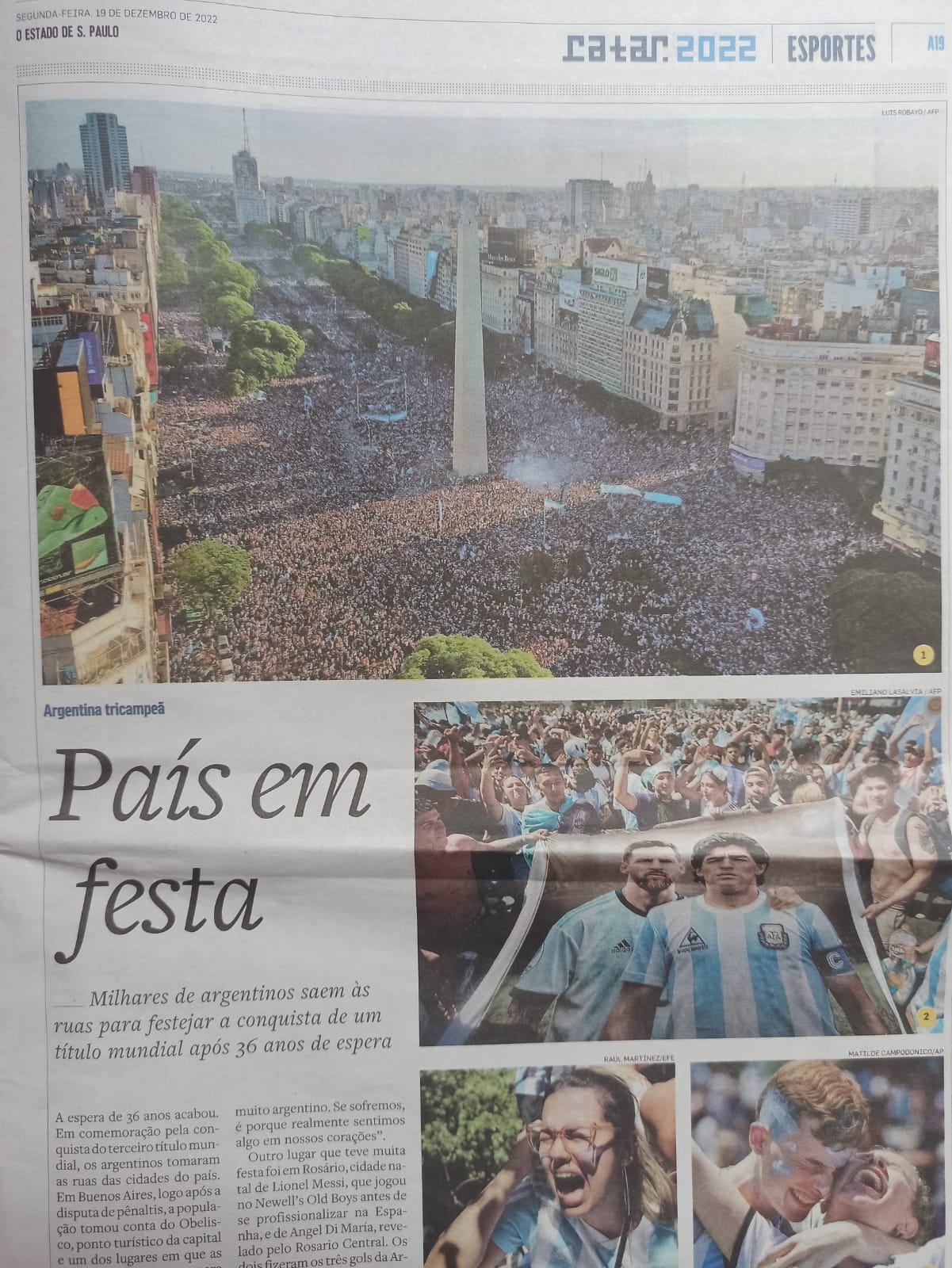 「国中がお祭り騒ぎ」（19日のブラジルの日刊紙「オ・エスタード・デ・サンパウロ」）