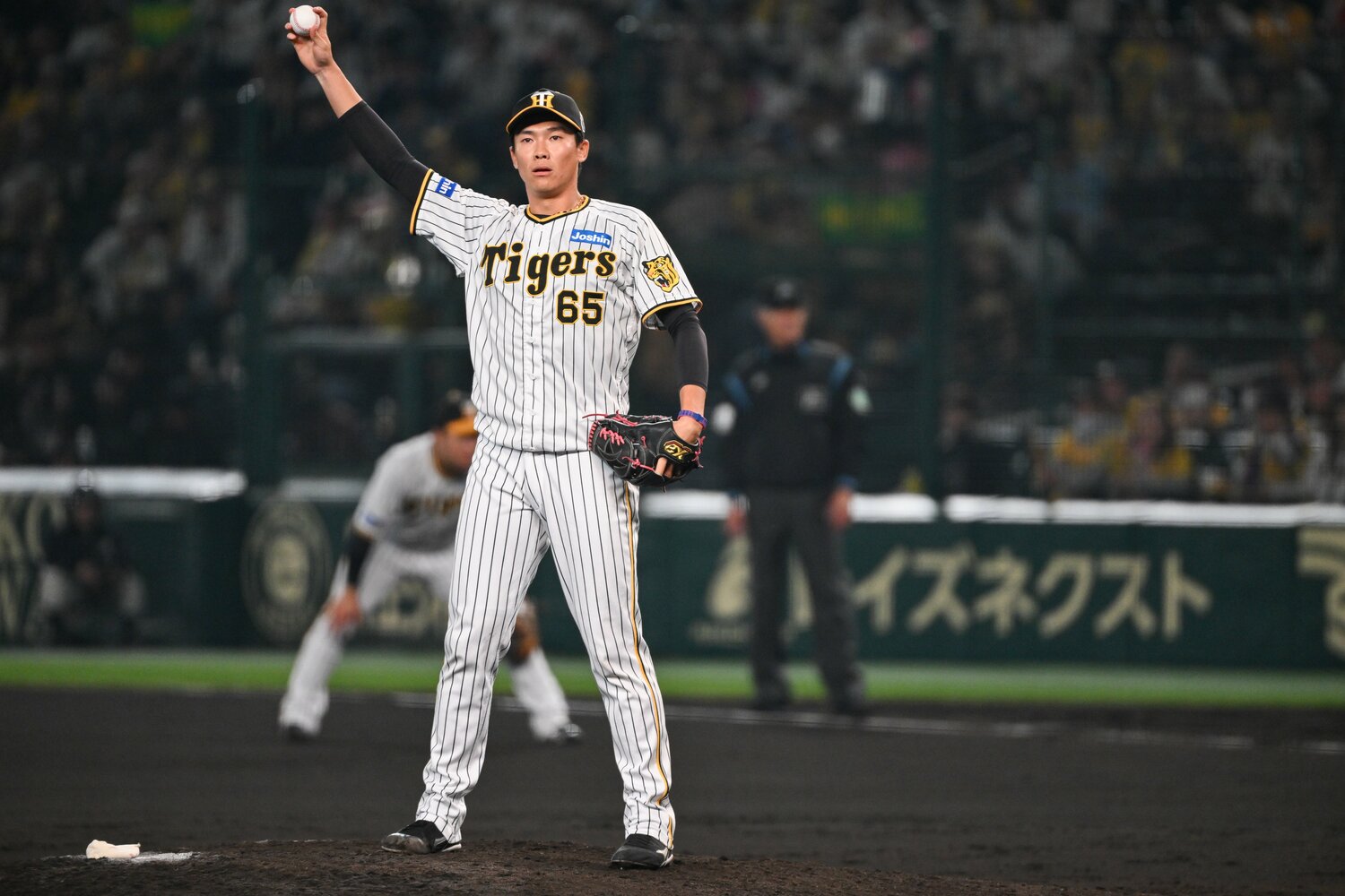 第4戦に続き、第5戦でも8回に投入された阪神・湯浅京己　©︎Nanae Suzuki