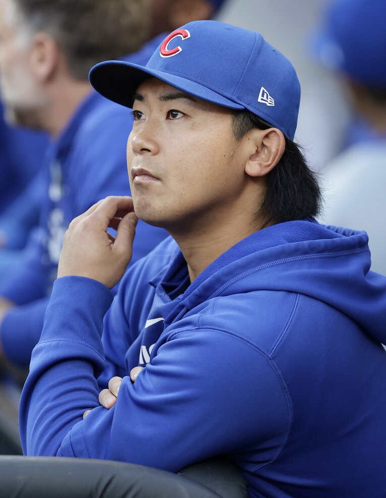 5勝目を挙げたメッツ戦。降板後もじっくり試合を見守る　©Getty Images