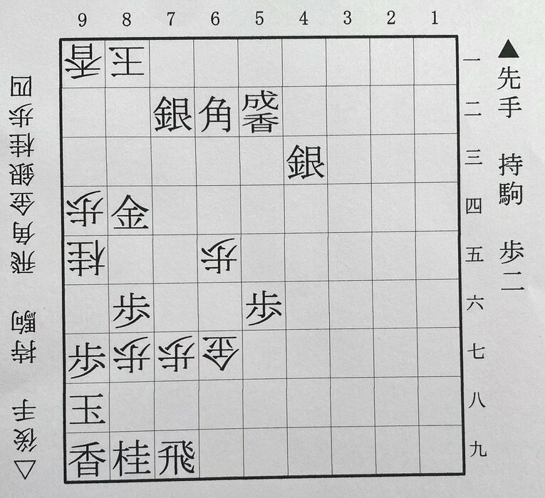 第2図は▲7二銀不成まで（下側の先手は大山、上側の後手は升田）©Noboru Tamaru