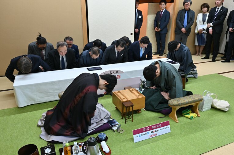 名人戦第1局の対局前の様子　©日本将棋連盟