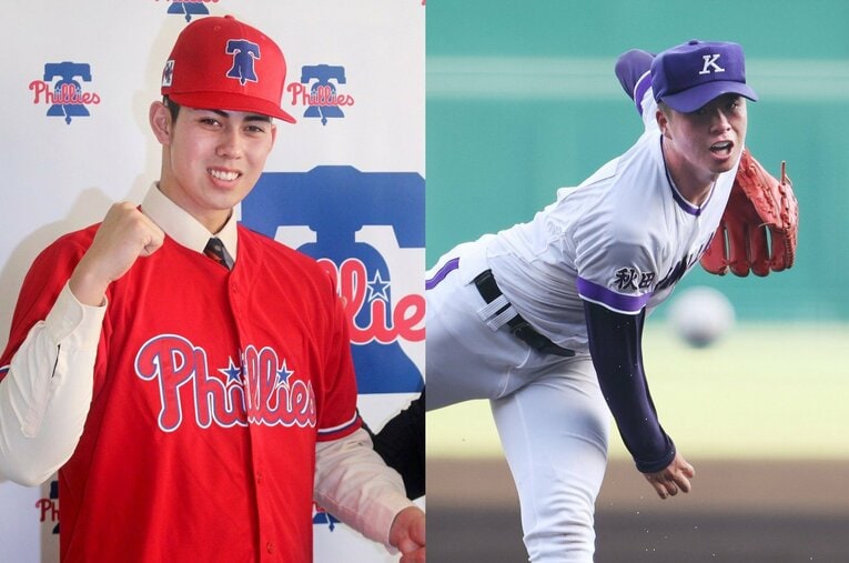 フィリーズとマイナー契約を結んだ誉のモレチ・アレシャンドレ投手（左）や、オリックス吉田輝星の弟、金足農・吉田大輝投手（右）ら注目選手の進路を調査した！ ／ photograph by AFLO(L)/JIJI PRESS(R)