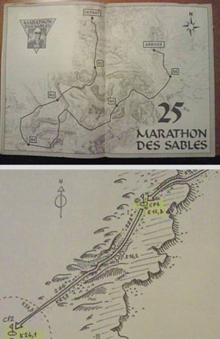 昨年のサハラマラソンの公式地図。これは地図ではなく概念図だろ！