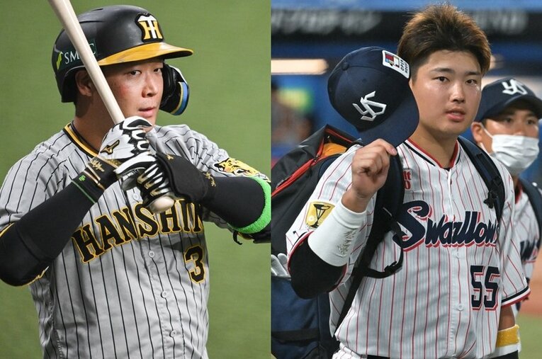 大山悠輔と村上宗隆。22年と23年の成績を比較してみると……。 ／ photograph by Nanae Suzuki/Hideki Sugiyama