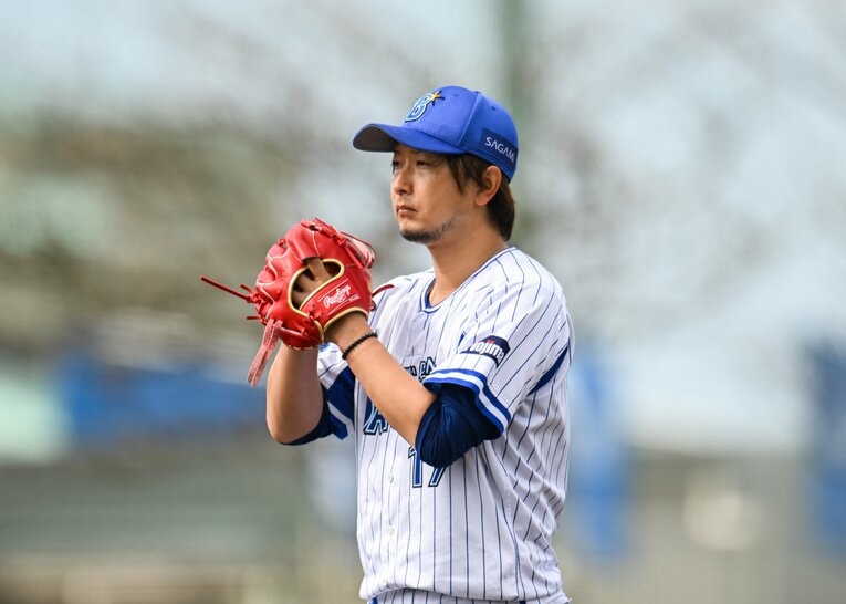 2022年宜野湾キャンプで練習を行う三嶋。その様子は異変を感じさせなかったが、本人は内心、違和感があったという　©Nanae Suzuki