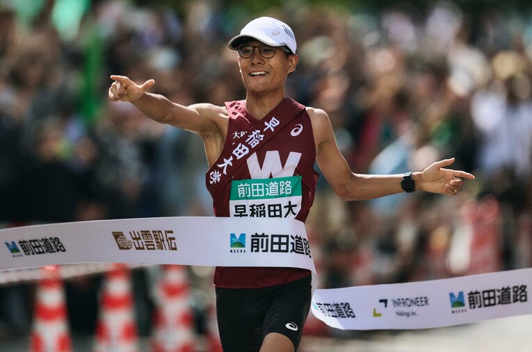 2位の國學院大學に58秒の差をつけてゴールする工藤　©Yuki Suenaga