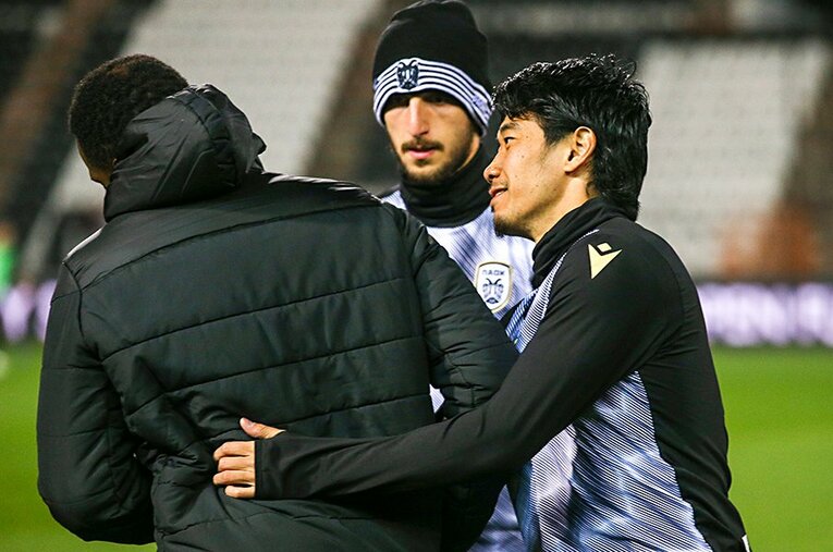 PAOKで充実した表情を浮かべる香川真司 ／ photograph by Getty Images