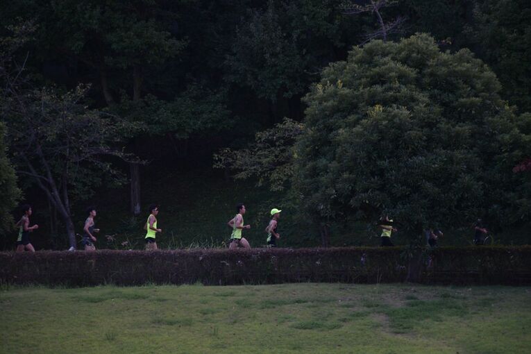 所沢キャンパス内で練習する早稲田大学競走部 ／ photograph by Satoshi Wada