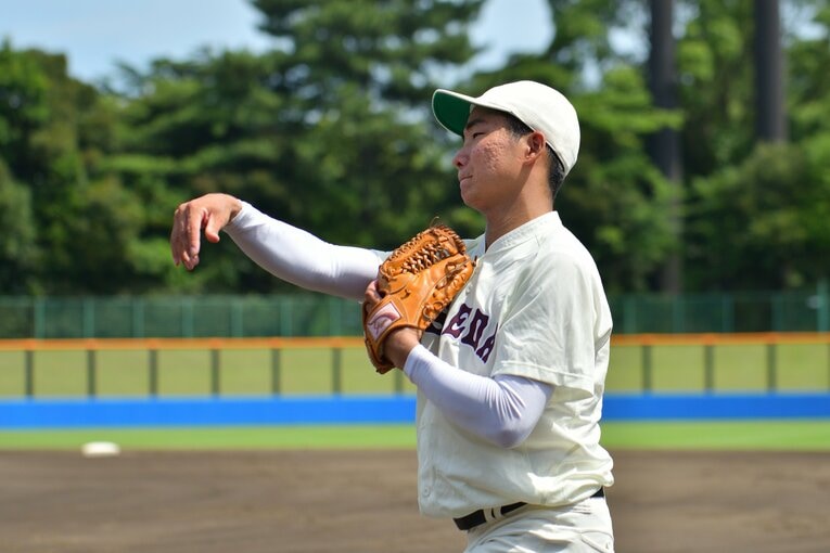 昨秋には日ハムから5位指名を受けた早大学院出身の山縣　©Hideki Sugiyama