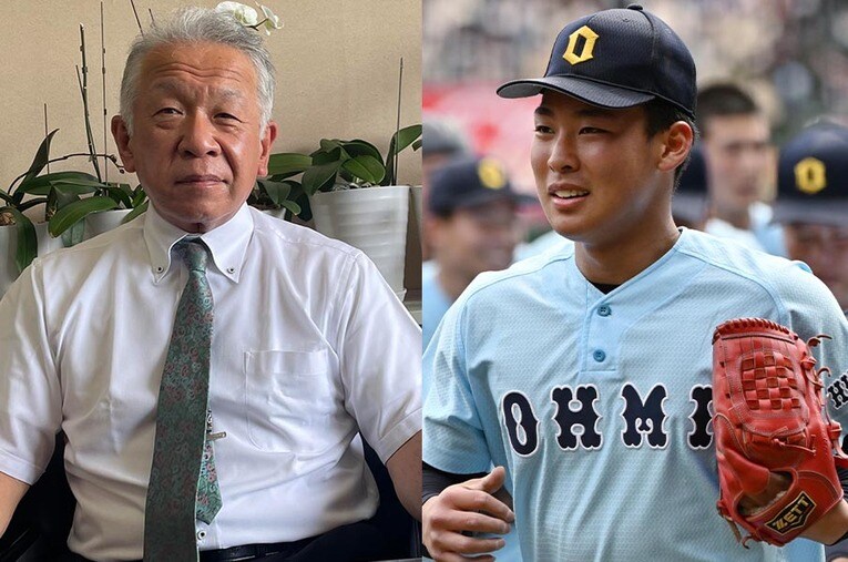 今年のセンバツで物議を醸した山田陽翔の激投。その裏側を近江・多賀章仁監督に聞いた ／ photograph by L）Hideaki Ujihara／R）Hideki Sugiyama