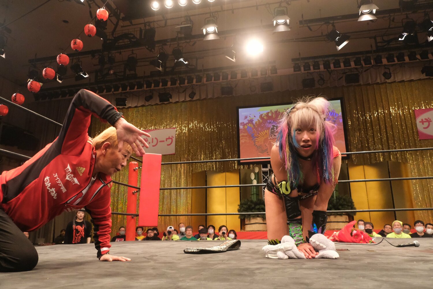 ぬいぐるみのステファンをフォールし、アイアンマンヘビーメタル級のベルトまで獲得