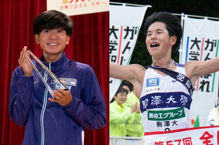 全日本大学駅伝を制した駒澤大。MVPの伊藤（左）と、アンカーで主将の山川（右）は果たして箱根の山に配置されるのか？ ／ photograph by Tadashi Hosoda(2)