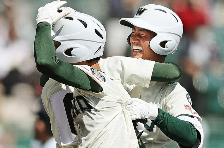 投打で殊勲の働きだった市和歌山のエース米田。2005年2月13日生まれの17歳エースは大阪桐蔭相手に投げるのか ／ photograph by JIJI PRESS